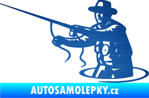 Samolepka Rybář 015 levá s udicí škrábaný kov modrý