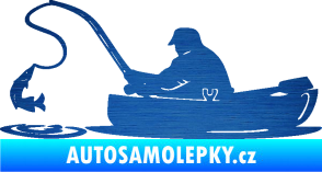 Samolepka Rybář 017 levá rybolov v lodičce škrábaný kov modrý