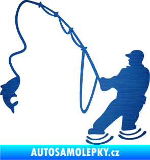 Samolepka Rybář 018 levá škrábaný kov modrý