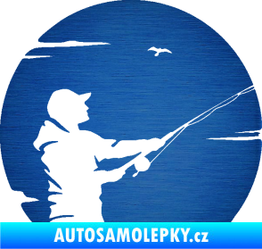 Samolepka Rybář 022 pravá škrábaný kov modrý