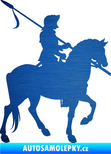 Samolepka Rytíř na koni pravá škrábaný kov modrý