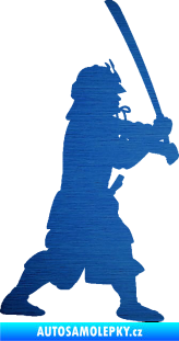 Samolepka Samuraj 001 pravá škrábaný kov modrý