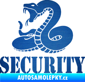 Samolepka Security hlídáno - levá had škrábaný kov modrý