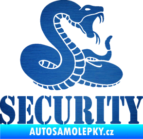 Samolepka Security hlídáno - pravá had škrábaný kov modrý