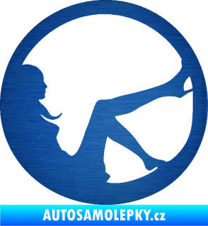 Samolepka Sexy lady 003 pravá v kruhu škrábaný kov modrý