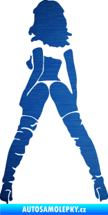Samolepka Sexy žena a vysoké kozačky levá škrábaný kov modrý