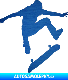 Samolepka Skateboard 005 pravá škrábaný kov modrý