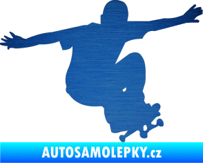 Samolepka Skateboard 014 pravá škrábaný kov modrý