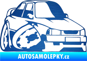 Samolepka Škoda 130 karikatura pravá škrábaný kov modrý