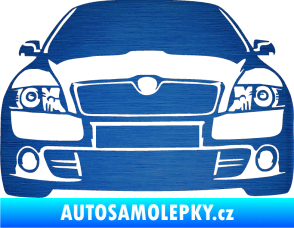 Samolepka Škoda Octavia 2 karikatura  škrábaný kov modrý