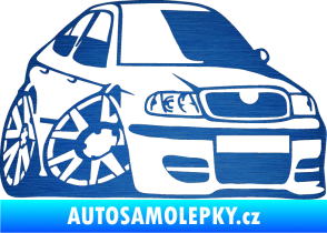 Samolepka Škoda Octavia karikatura pravá škrábaný kov modrý