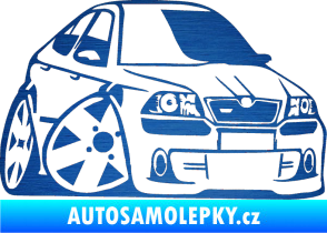 Samolepka Škoda Octavia RS karikatura pravá škrábaný kov modrý