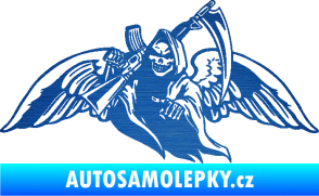 Samolepka Smrtka 016 levá s křídly a kosou škrábaný kov modrý