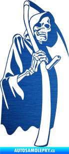 Samolepka Smrtka s kosou pravá škrábaný kov modrý