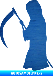 Samolepka Smrtka silueta s kosou levá škrábaný kov modrý