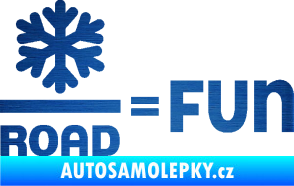 Samolepka Snow road fun nápis s vločkou škrábaný kov modrý