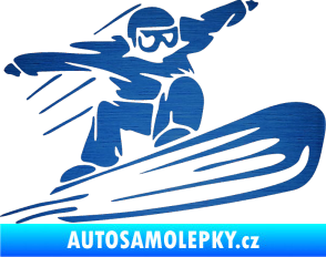 Samolepka Snowboard 014 pravá škrábaný kov modrý