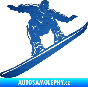 Samolepka Snowboard 038 pravá škrábaný kov modrý