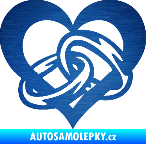 Samolepka Snubní prstýnky v srdíčku levá škrábaný kov modrý