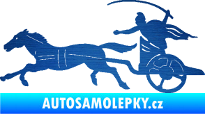 Samolepka Sparťanský bojovník 001 levá bojový vůz s koněm škrábaný kov modrý