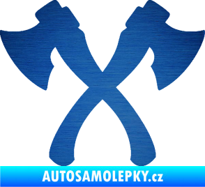 Samolepka Spojené sekery škrábaný kov modrý