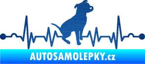 Samolepka Srdeční tep 007 pravá pitbull škrábaný kov modrý