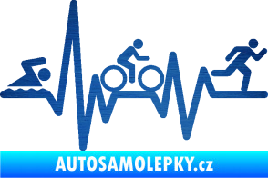 Samolepka Srdeční tep 012 pravá triatlon škrábaný kov modrý