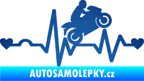 Samolepka Srdeční tep 013 pravá motorkář škrábaný kov modrý