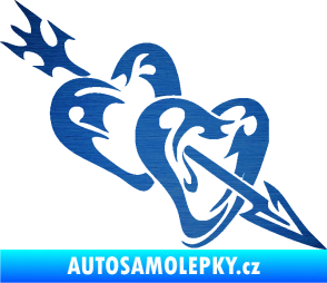 Samolepka Srdíčka 001 pravá se šípem škrábaný kov modrý