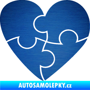 Samolepka Srdíčko 018 pravá puzzle škrábaný kov modrý