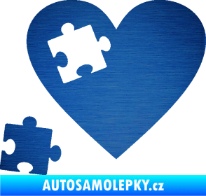 Samolepka Srdíčko 022 levá vypadlý puzzlík škrábaný kov modrý