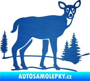 Samolepka Srna 002 pravá s krajinou škrábaný kov modrý