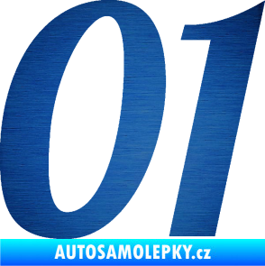 Samolepka Startovní číslo 01 typ 3 škrábaný kov modrý