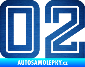 Samolepka Startovní číslo 02 typ 7 škrábaný kov modrý