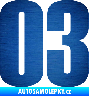 Samolepka Startovní číslo 03 typ 2   škrábaný kov modrý