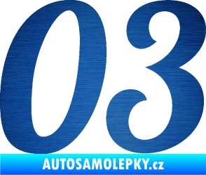 Samolepka Startovní číslo 03 typ 3 škrábaný kov modrý