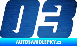 Samolepka Startovní číslo 03 typ 6 škrábaný kov modrý