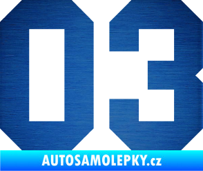 Samolepka Startovní číslo 03 škrábaný kov modrý