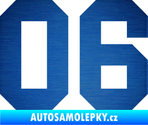 Samolepka Startovní číslo 06 škrábaný kov modrý