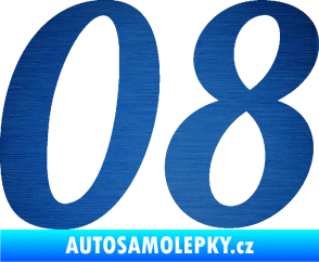 Samolepka Startovní číslo 08 typ 3 škrábaný kov modrý