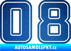 Samolepka Startovní číslo 08 typ 5 škrábaný kov modrý