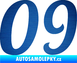 Samolepka Startovní číslo 09 typ 3  škrábaný kov modrý