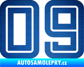Samolepka Startovní číslo 09 typ 7 škrábaný kov modrý
