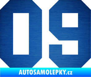Samolepka Startovní číslo 09 škrábaný kov modrý