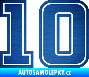 Samolepka Startovní číslo 10 typ 5 škrábaný kov modrý