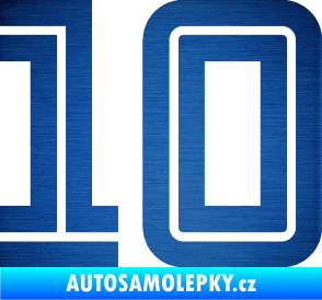 Samolepka Startovní číslo 10 typ 7 škrábaný kov modrý