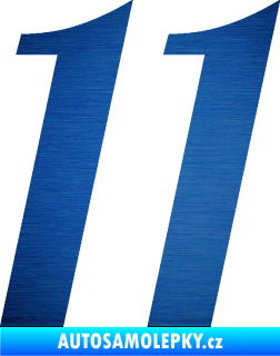 Samolepka Startovní číslo 11 typ 3   škrábaný kov modrý