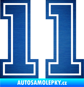 Samolepka Startovní číslo 11 typ 5 škrábaný kov modrý