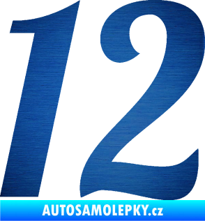 Samolepka Startovní číslo 12 typ 3    škrábaný kov modrý