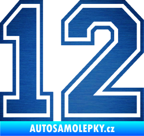 Samolepka Startovní číslo 12 typ 4 škrábaný kov modrý